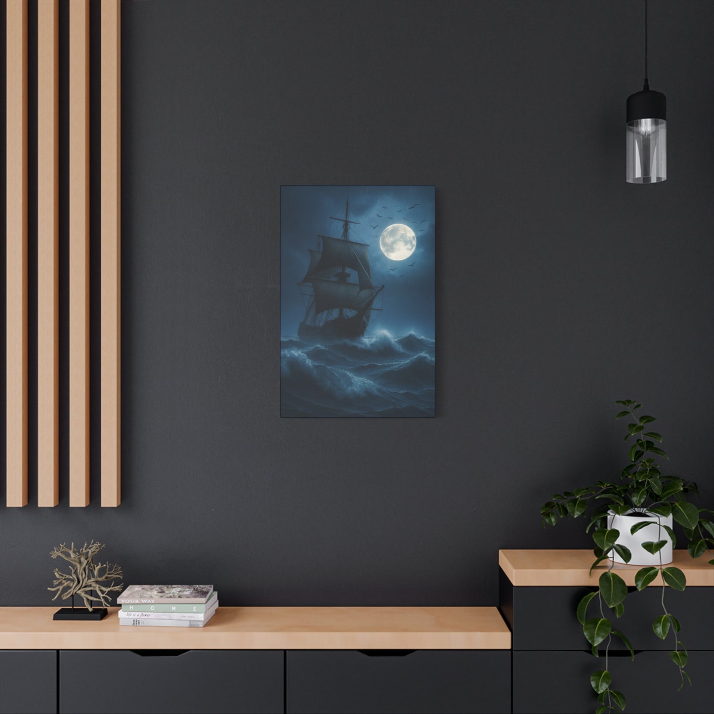Nautical Themed Wall Art, Moonlit Ship Canvas Print, Ocean Decor, Maritime Home Decor, Night Scene Artwork, Gift for Sailors, Pirate Ship