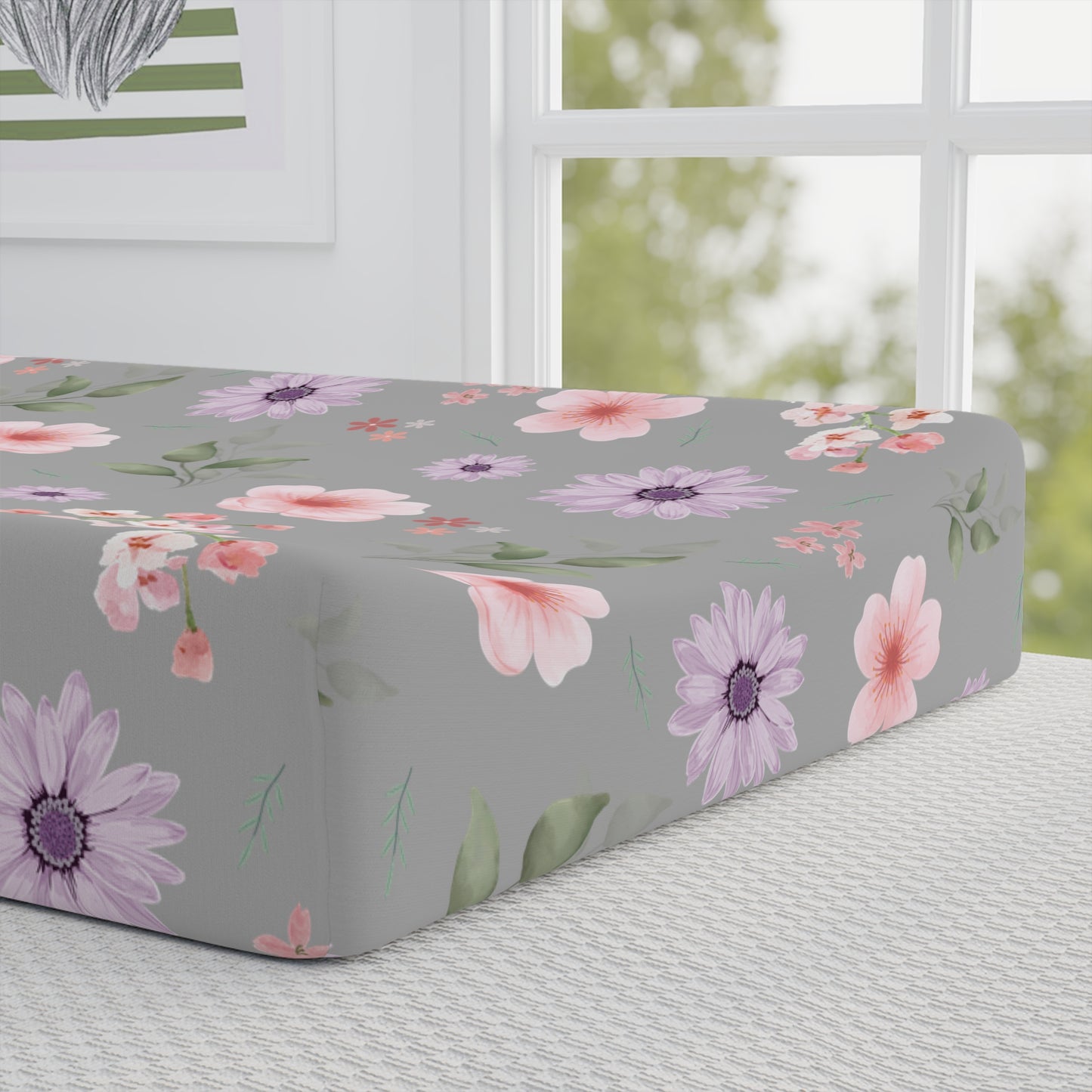 Floral Baby Changing Pad Cover, Soft Nursery Accessory, Baby Shower Gift, Floral Design, Diaper Changing Essentials, Spring Flower Nursery