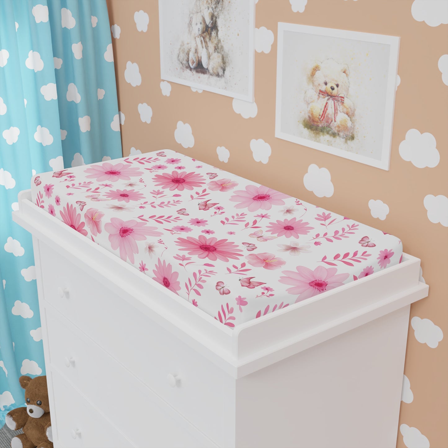 Floral Baby Changing Pad Cover, Nursery Decor, Baby Shower Gift, Soft Cotton Fabric, Floral Baby Essentials, Gender Neutral Baby Bedding
