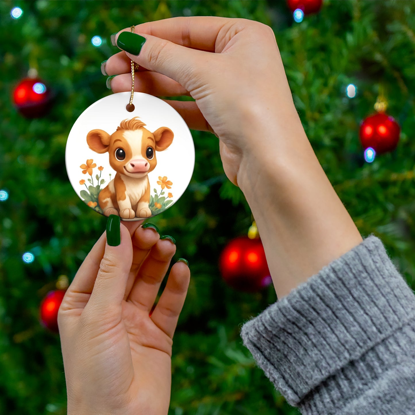 Cute Cow Ceramic Ornament - Farmhouse Decor, Holiday Gift, Baby Shower, Nursery Decoration, Pet Lover's Gift