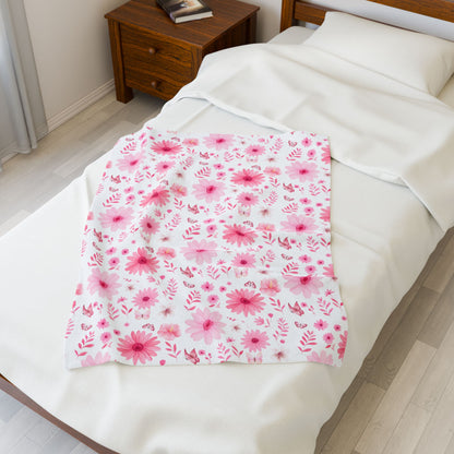Floral Velveteen Plush Blanket - Cozy Home Decor, Flower Blanket, Gift for Her, Nursery Throw, Spring Decor