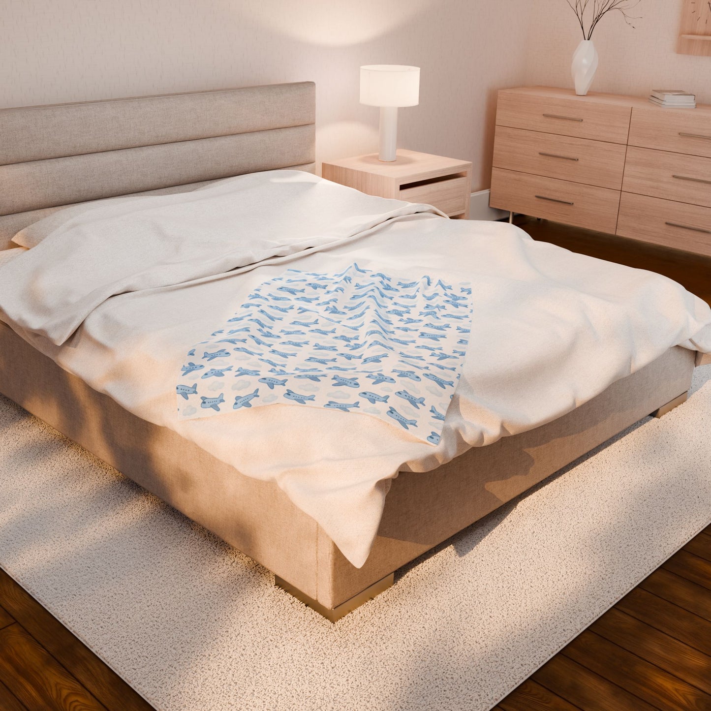 Soft Airplane Velveteen Blanket | Cozy Kids Throw, Nursery Decor, Baby Shower Gift, Travel Comfort, Lightweight Blanket, Airplane Nursery
