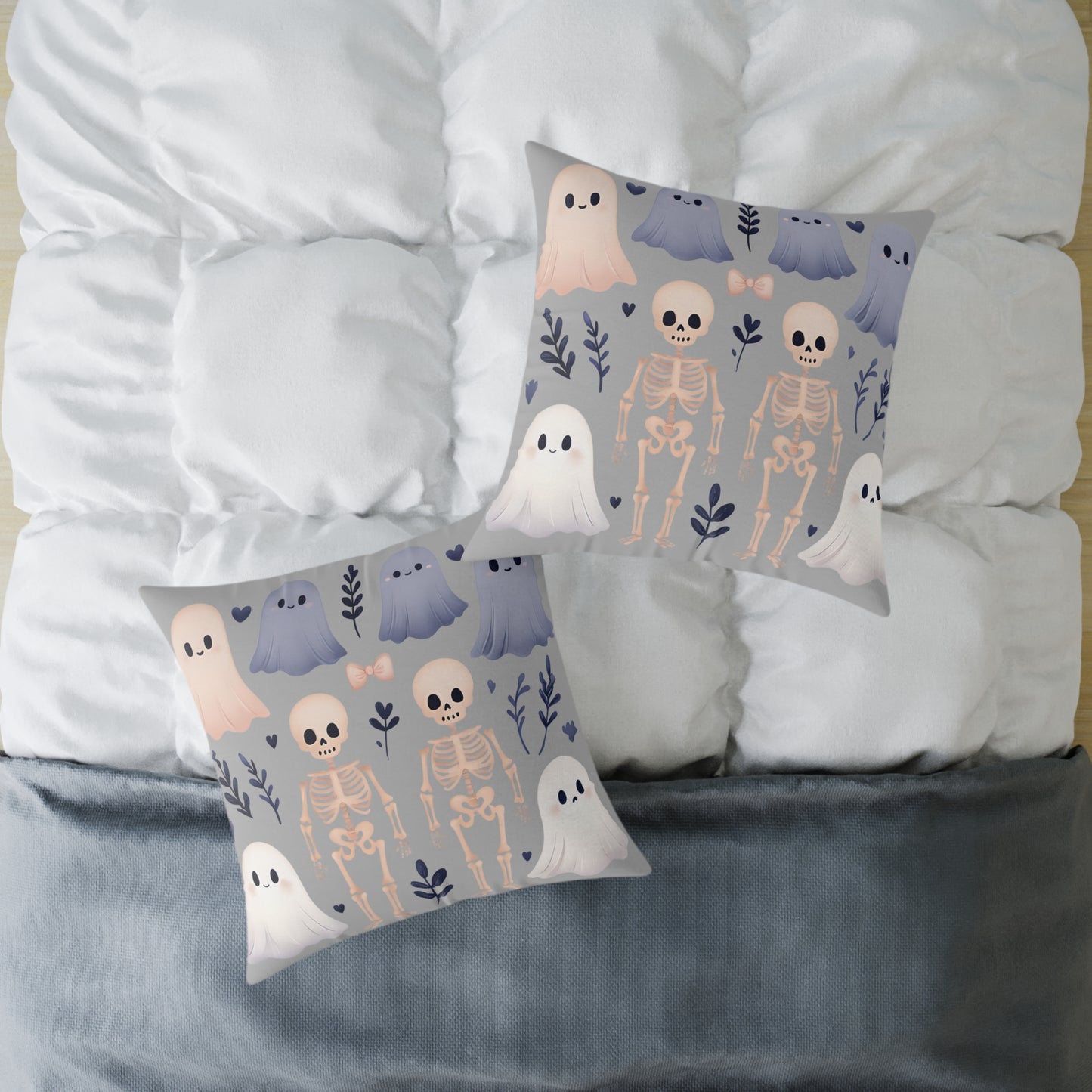 Spooky Halloween Pillow - Ghosts & Skeletons Design, Throw Pillow, Decorative Cushion, Halloween Decor, Home Cozy