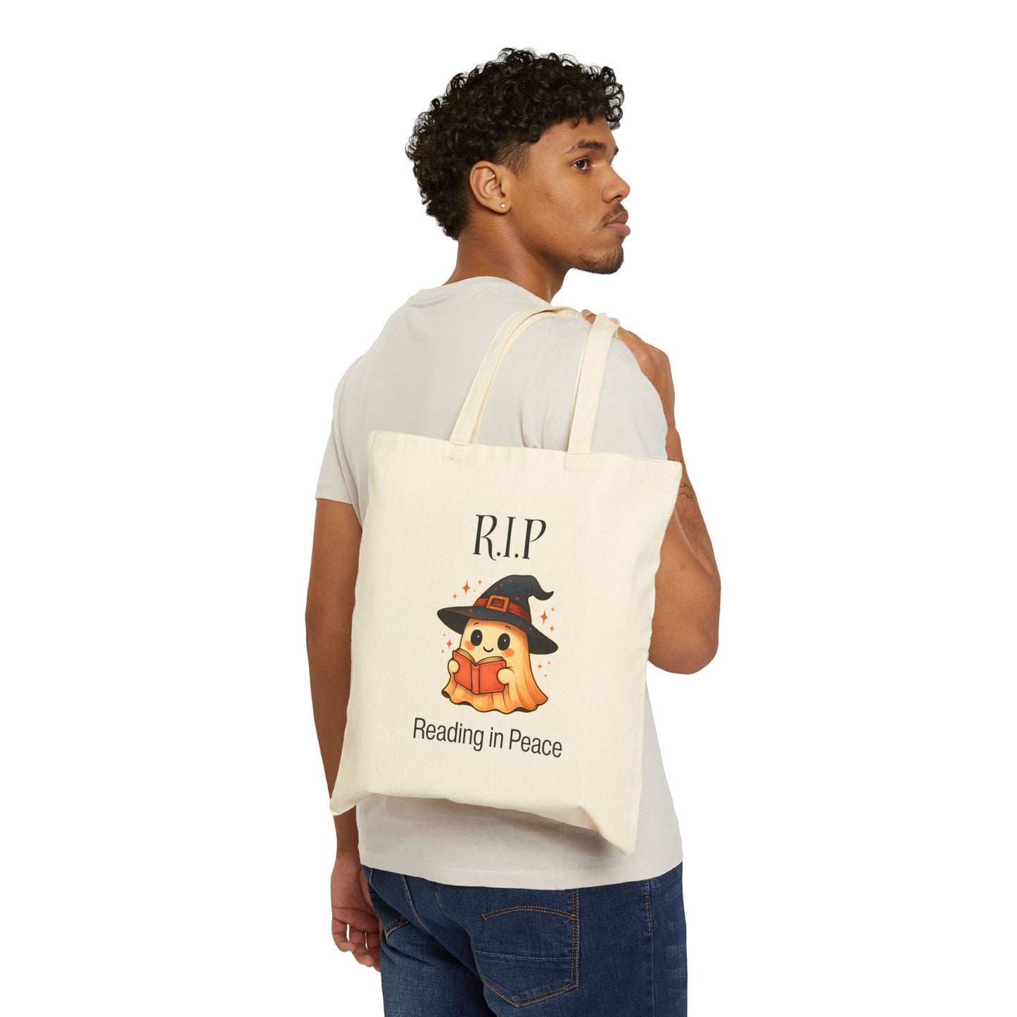 Spooky Reading Tote Bag, Halloween Bag, Ghost Design, Book Lover Gift, Tote for Library, Eco-Friendly Shopper, Halloween Tote Bag