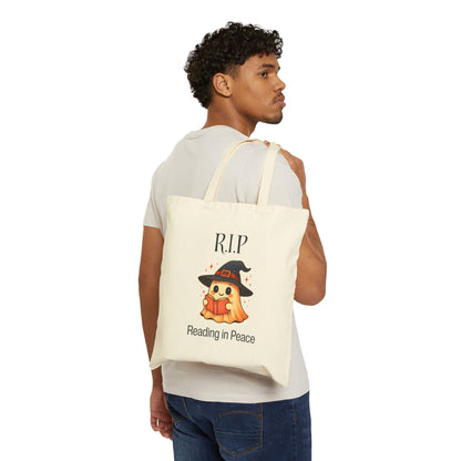 Spooky Reading Tote Bag, Halloween Bag, Ghost Design, Book Lover Gift, Tote for Library, Eco-Friendly Shopper, Halloween Tote Bag