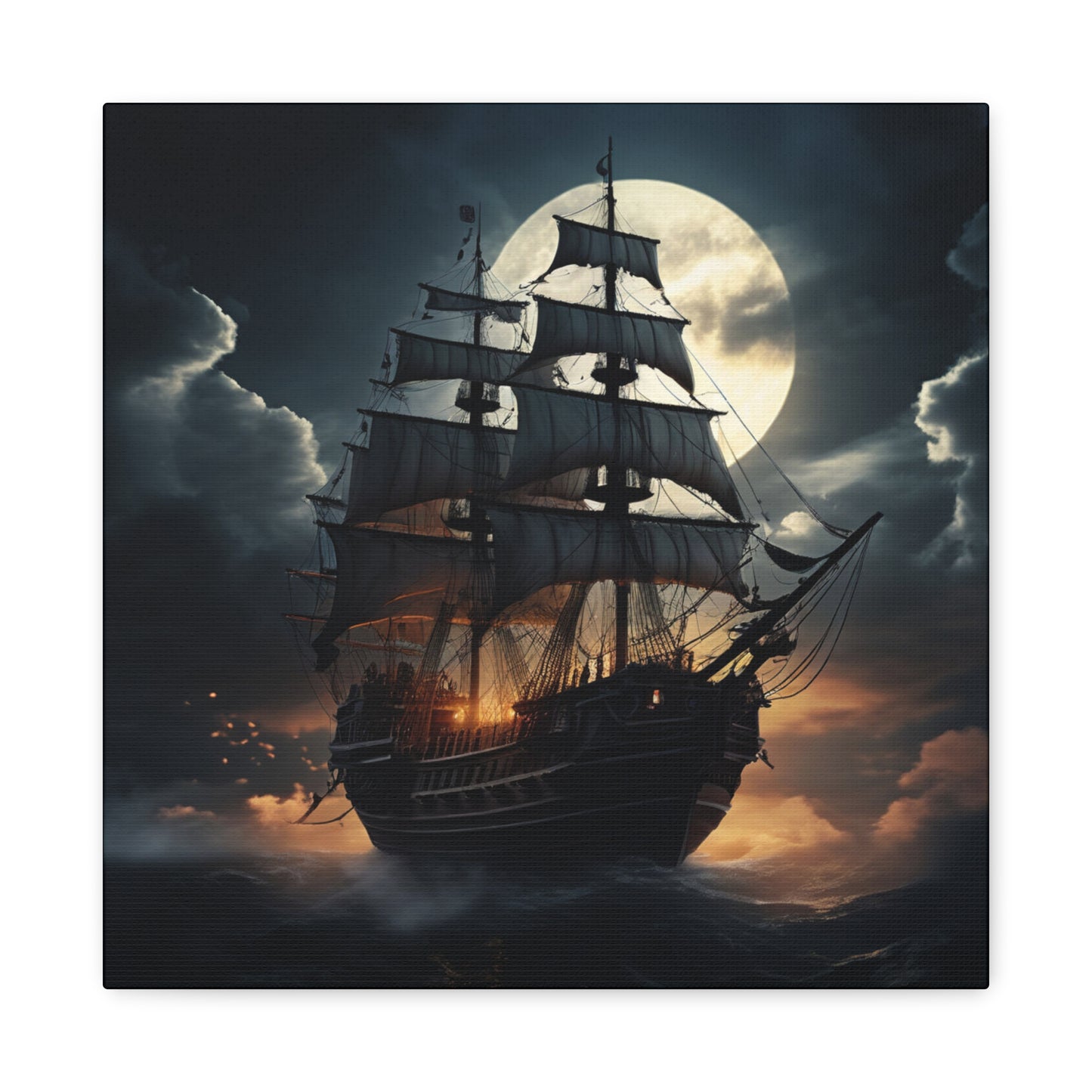 Nautical Canvas Art, Pirate Ship Wall Decor, Gothic Home Decor, Ocean Themed Artwork, Halloween Decor, Gift for Sailors