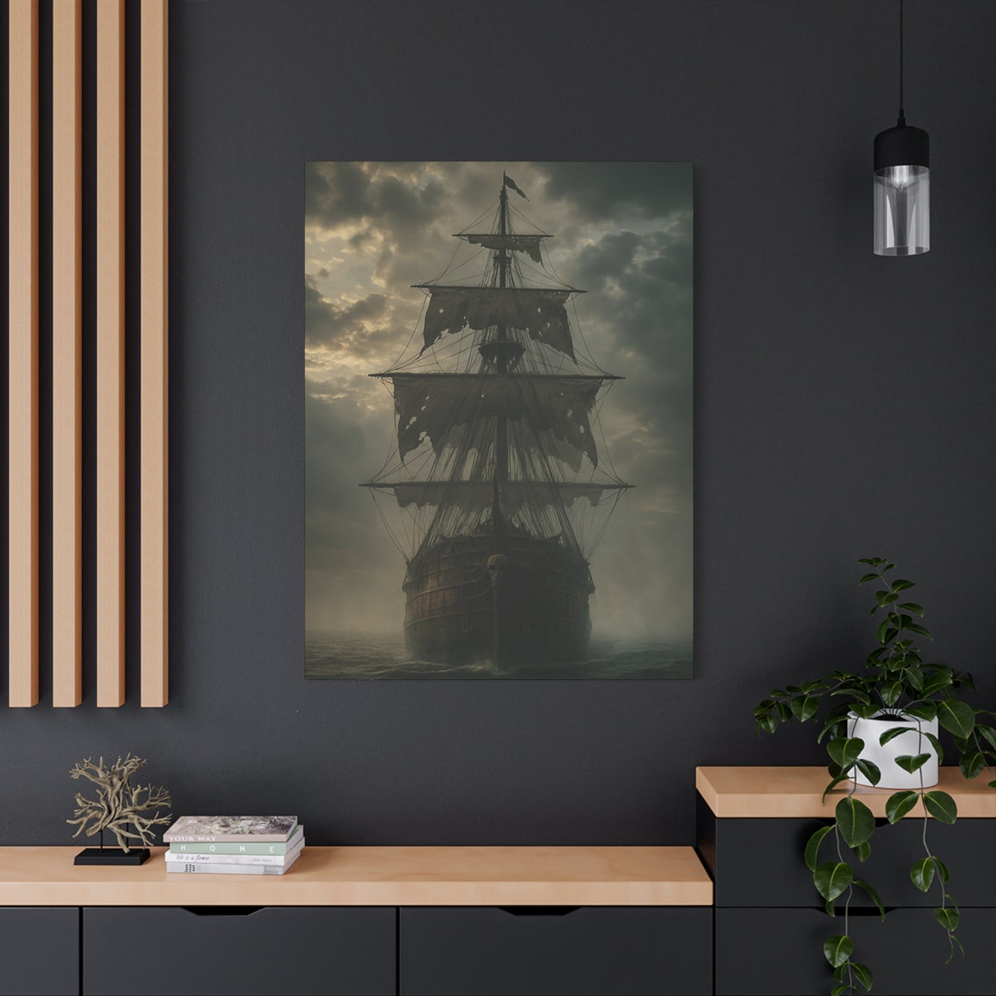 Mysterious Ship Canvas Wall Art, Nautical Decor for Home, Pirate Art, Ocean Inspired, Gift for Sailors