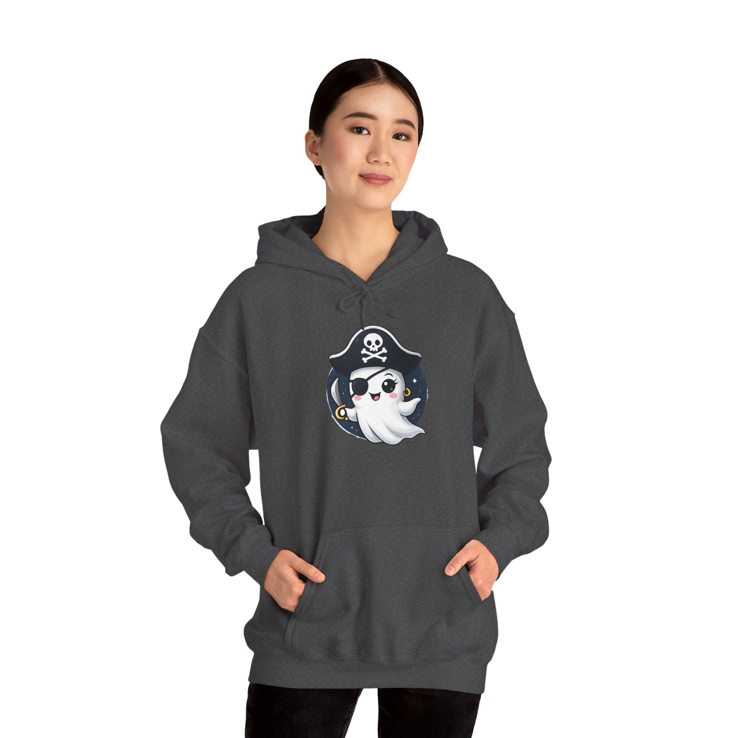Pirate Ghost Hoodie, Cozy Hooded Sweatshirt for Halloween, Unisex Casual Wear, Cute Gift for Kids and Adults, Spooky Apparel
