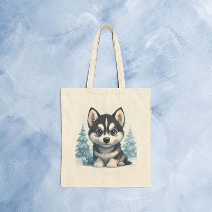 Adorable Husky Tote Bag, Cute Dog Lover Gift, Eco-Friendly Shopping Bag, Pet Lover Accessory, Winter Vibes Canvas Bag, Dog Dad, Dog Mom