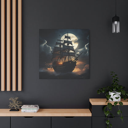 Nautical Canvas Art, Pirate Ship Wall Decor, Gothic Home Decor, Ocean Themed Artwork, Halloween Decor, Gift for Sailors