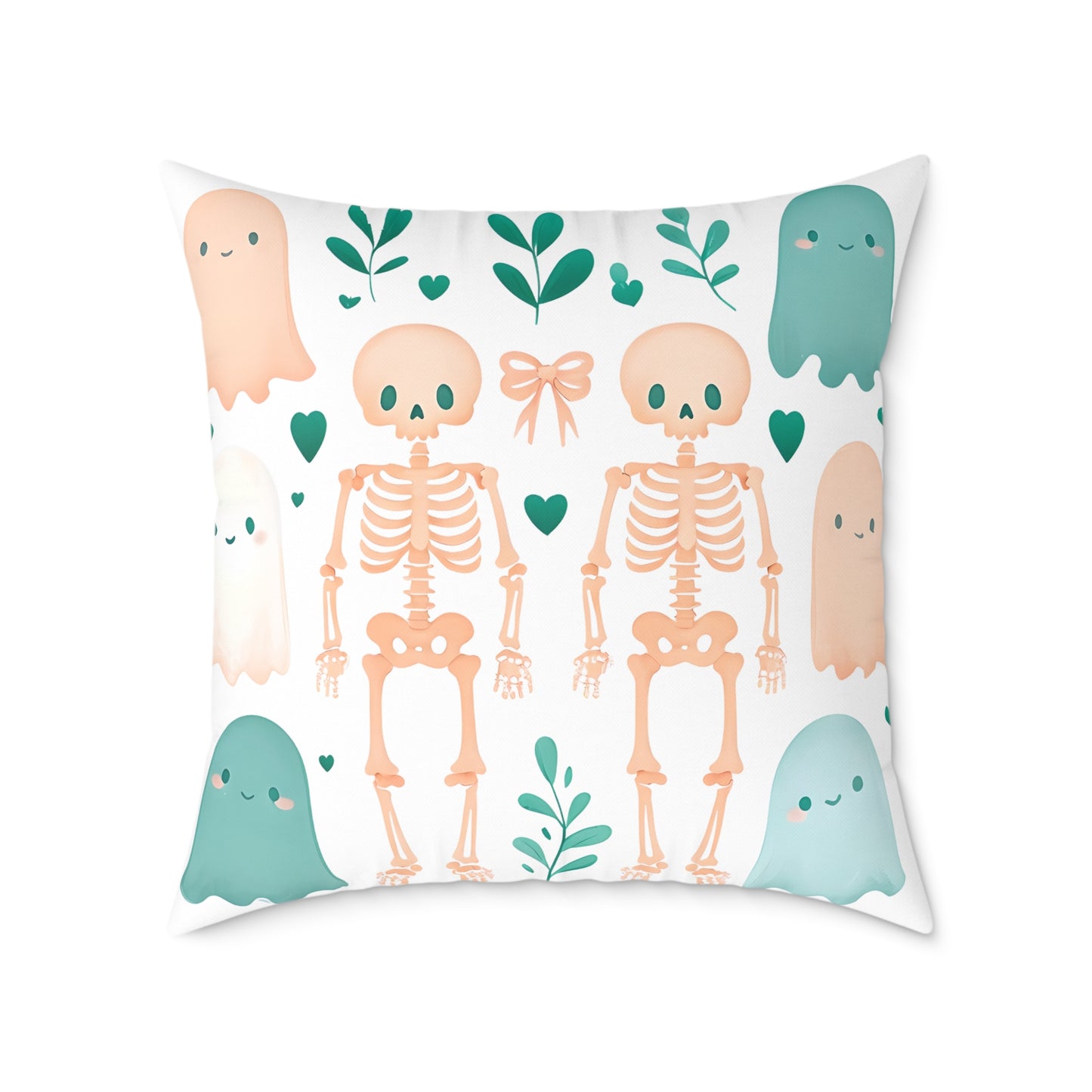 Cute Halloween Decorative Pillow, Ghost and Skeleton Throw Pillow, Spooky Home Decor, Fall Accent Cushion, Halloween Gift