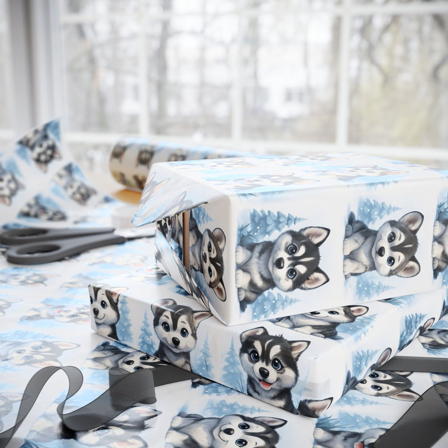 Husky Pattern Wrapping Paper, Dog Lover Gift Wrap, Unique Holiday Wrapping, Birthday Gift Wrap, Pet Themed Wrapping Paper, Winter themed Wrapping Paper