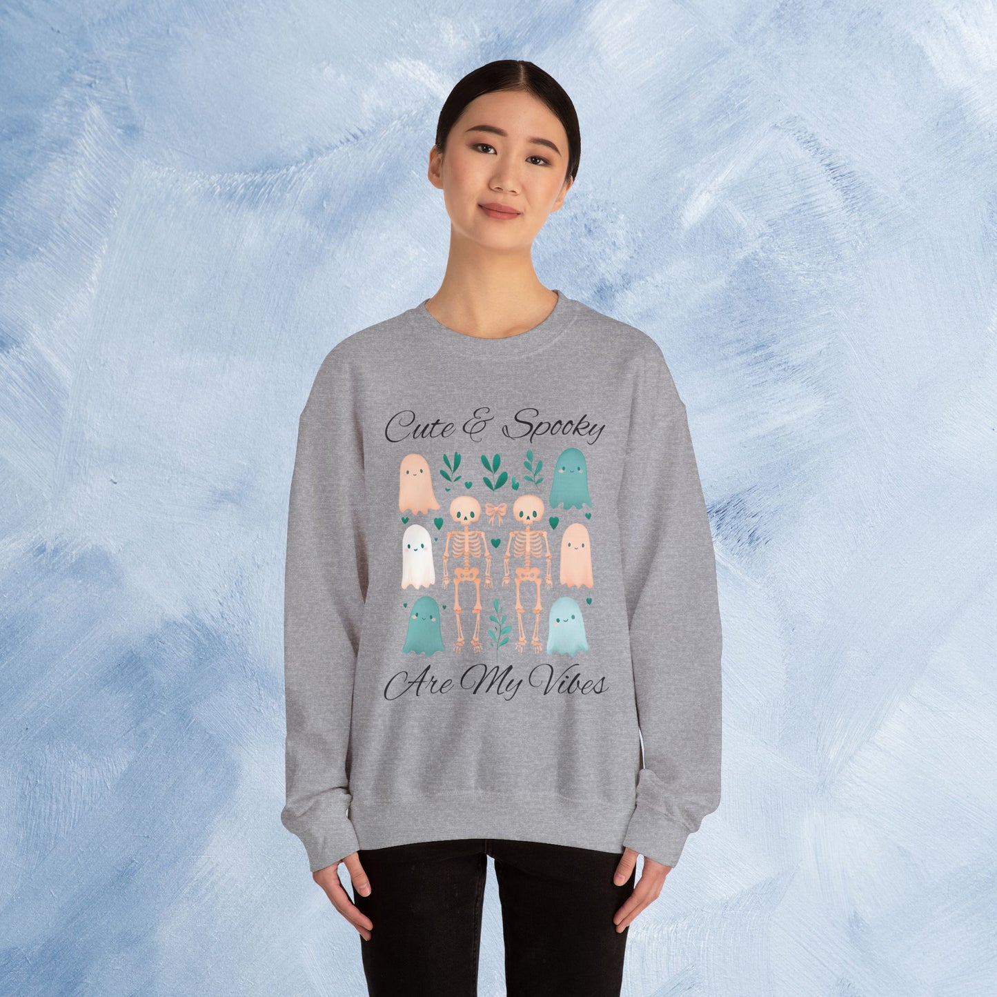 Cute & Spooky Vibes Crewneck Sweatshirt, Unisex Sweatshirt, Halloween Apparel, Cozy Casual Wear, Ghost Design, Comfortable Top