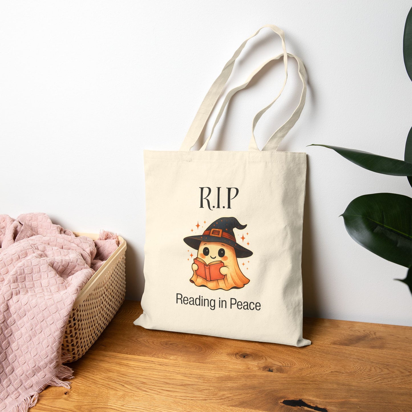 Spooky Reading Tote Bag, Halloween Bag, Ghost Design, Book Lover Gift, Tote for Library, Eco-Friendly Shopper, Halloween Tote Bag