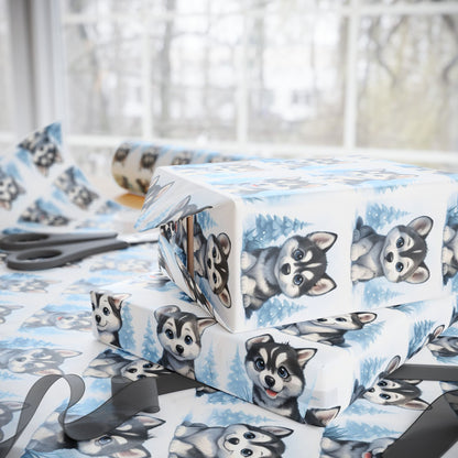 Husky Pattern Wrapping Paper, Dog Lover Gift Wrap, Unique Holiday Wrapping, Birthday Gift Wrap, Pet Themed Wrapping Paper, Winter themed Wrapping Paper