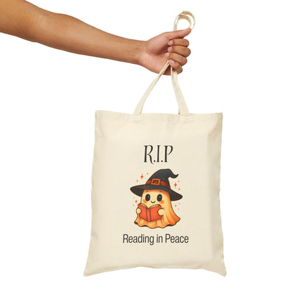 Spooky Reading Tote Bag, Halloween Bag, Ghost Design, Book Lover Gift, Tote for Library, Eco-Friendly Shopper, Halloween Tote Bag