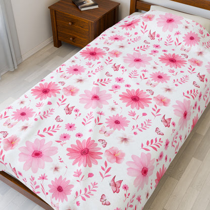 Floral Velveteen Plush Blanket - Cozy Home Decor, Flower Blanket, Gift for Her, Nursery Throw, Spring Decor