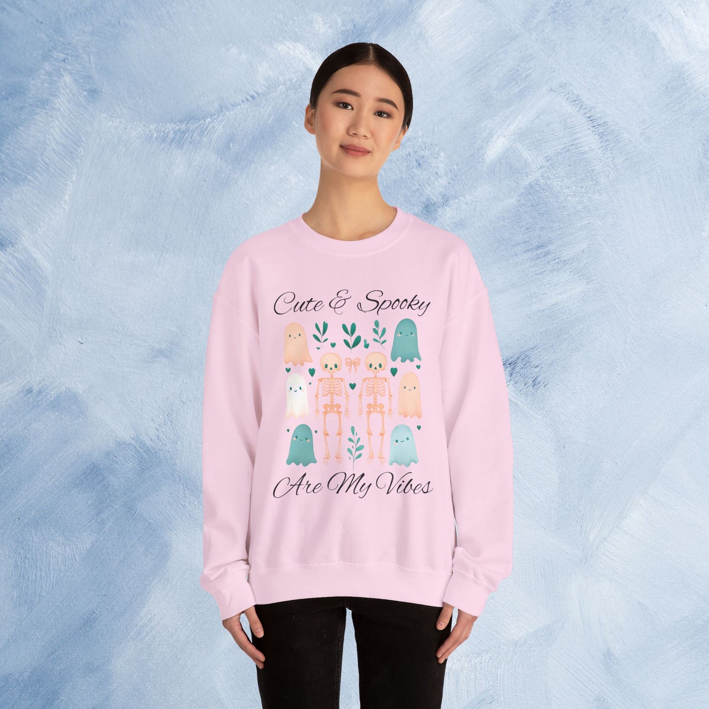 Cute & Spooky Vibes Crewneck Sweatshirt, Unisex Sweatshirt, Halloween Apparel, Cozy Casual Wear, Ghost Design, Comfortable Top