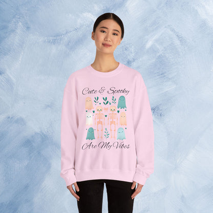 Cute & Spooky Vibes Crewneck Sweatshirt, Unisex Sweatshirt, Halloween Apparel, Cozy Casual Wear, Ghost Design, Comfortable Top