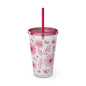 Pink Floral Tumbler, Insulated Drink Cup, Reusable Coffee Travel Mug, Gift for Her, Summer Drinkware