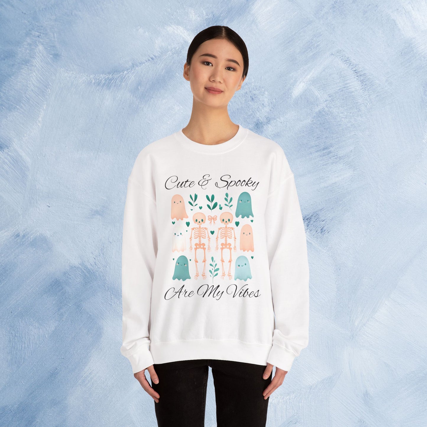 Cute & Spooky Vibes Crewneck Sweatshirt, Unisex Sweatshirt, Halloween Apparel, Cozy Casual Wear, Ghost Design, Comfortable Top