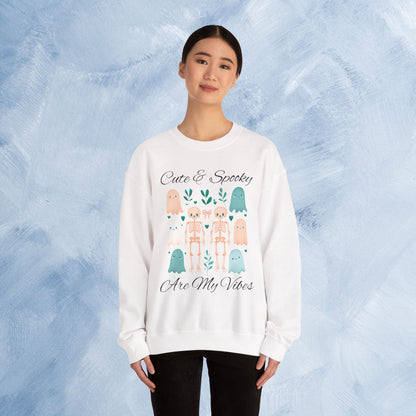 Cute & Spooky Vibes Crewneck Sweatshirt, Unisex Sweatshirt, Halloween Apparel, Cozy Casual Wear, Ghost Design, Comfortable Top