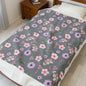 Cozy Floral Velveteen Plush Blanket - Perfect for Home Decor, Gifts, Living Room, Outdoor Picnics, Spring Flower Nursery, Gray Nursery