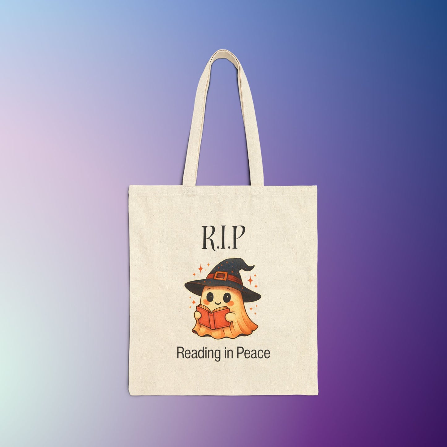Spooky Reading Tote Bag, Halloween Bag, Ghost Design, Book Lover Gift, Tote for Library, Eco-Friendly Shopper, Halloween Tote Bag