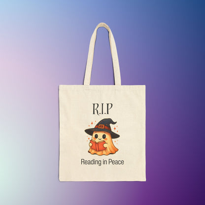 Spooky Reading Tote Bag, Halloween Bag, Ghost Design, Book Lover Gift, Tote for Library, Eco-Friendly Shopper, Halloween Tote Bag