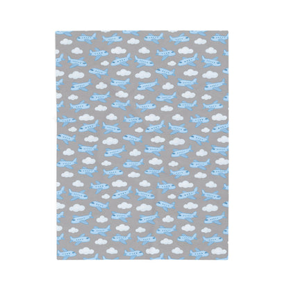 Airplane Theme Velveteen Plush Blanket, Cozy Gift for Kids, Nursery Decor, Air Travel Enthusiast, Soft Toddler Blanket, Baby Boy Decor