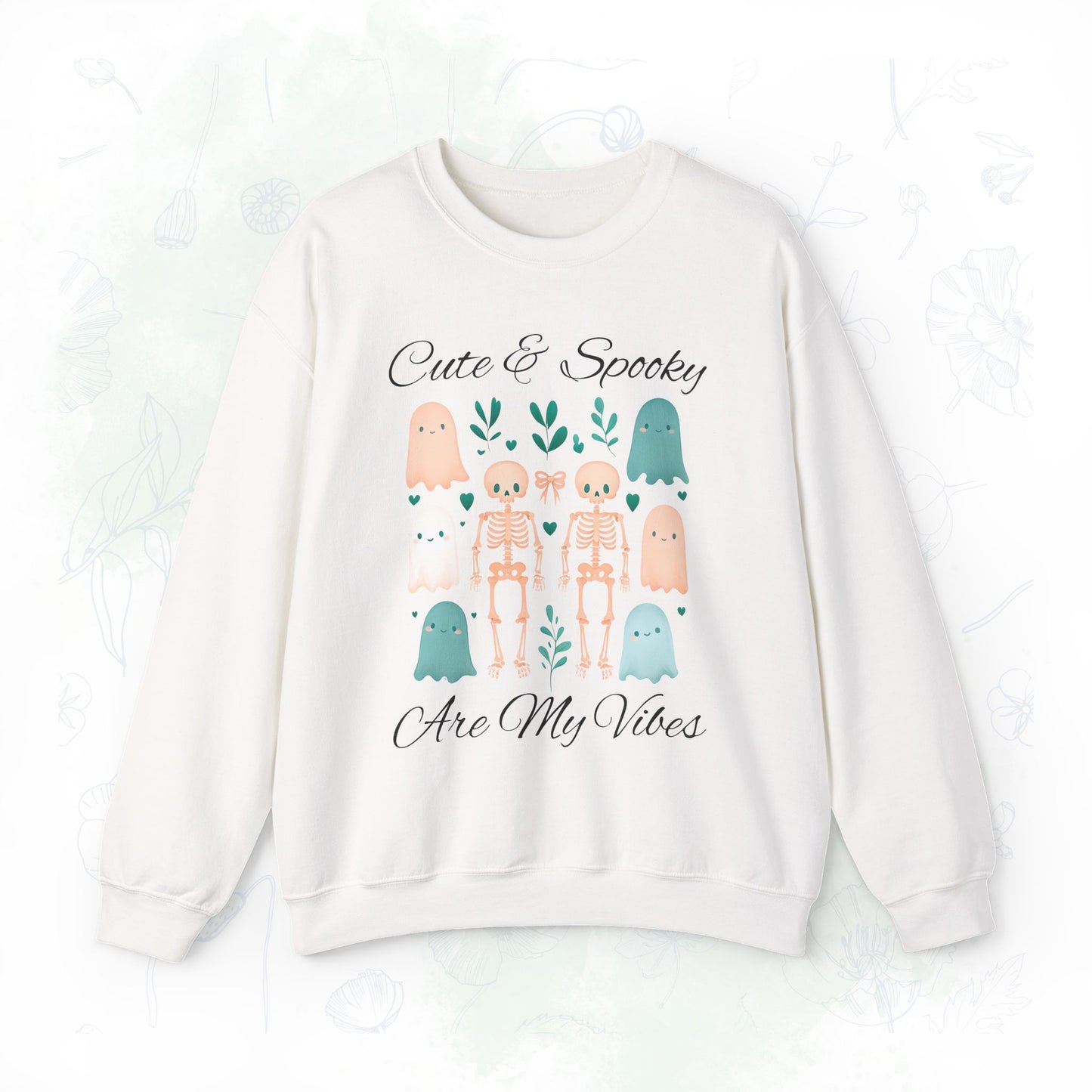 Cute & Spooky Vibes Crewneck Sweatshirt, Unisex Sweatshirt, Halloween Apparel, Cozy Casual Wear, Ghost Design, Comfortable Top