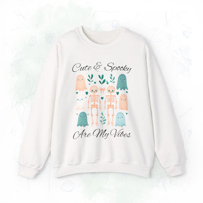 Cute & Spooky Vibes Crewneck Sweatshirt, Unisex Sweatshirt, Halloween Apparel, Cozy Casual Wear, Ghost Design, Comfortable Top