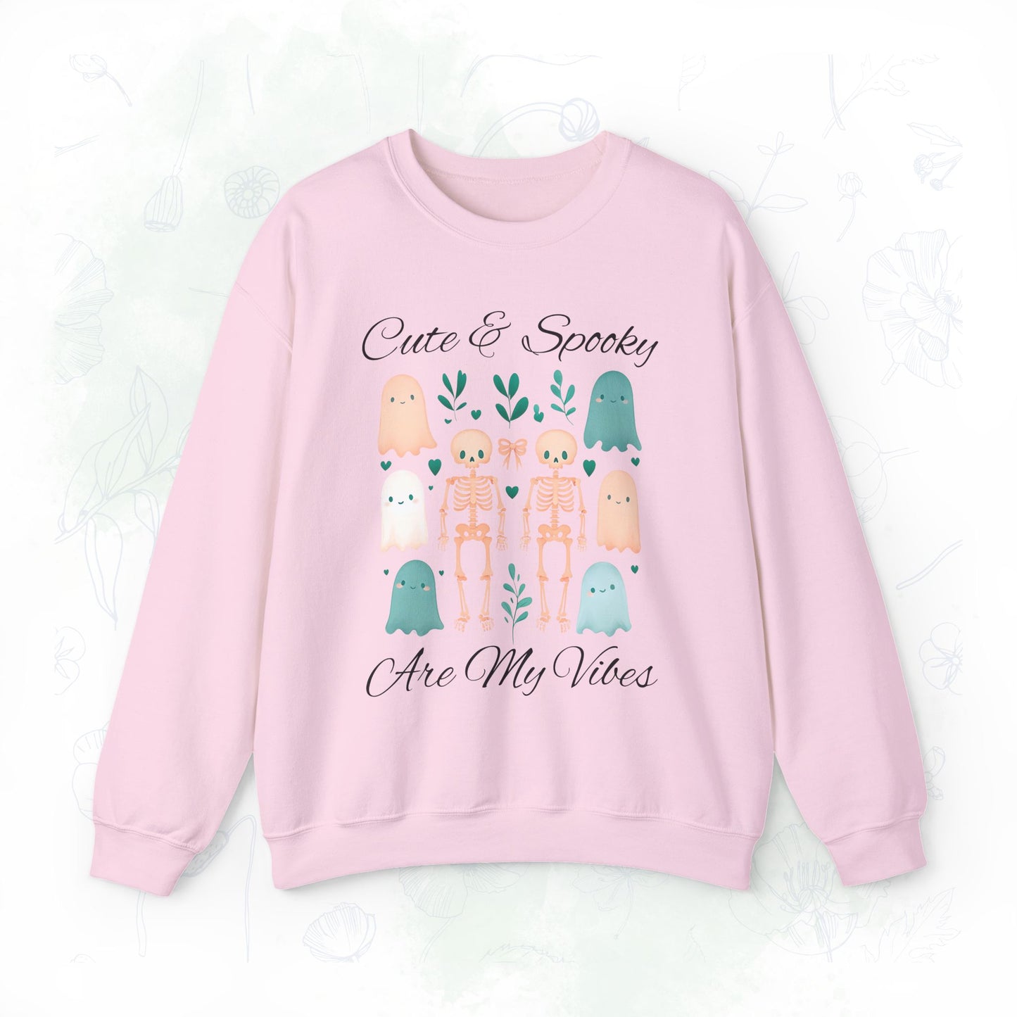 Cute & Spooky Vibes Crewneck Sweatshirt, Unisex Sweatshirt, Halloween Apparel, Cozy Casual Wear, Ghost Design, Comfortable Top