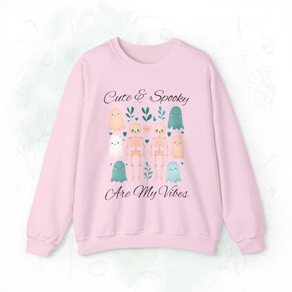 Cute & Spooky Vibes Crewneck Sweatshirt, Unisex Sweatshirt, Halloween Apparel, Cozy Casual Wear, Ghost Design, Comfortable Top