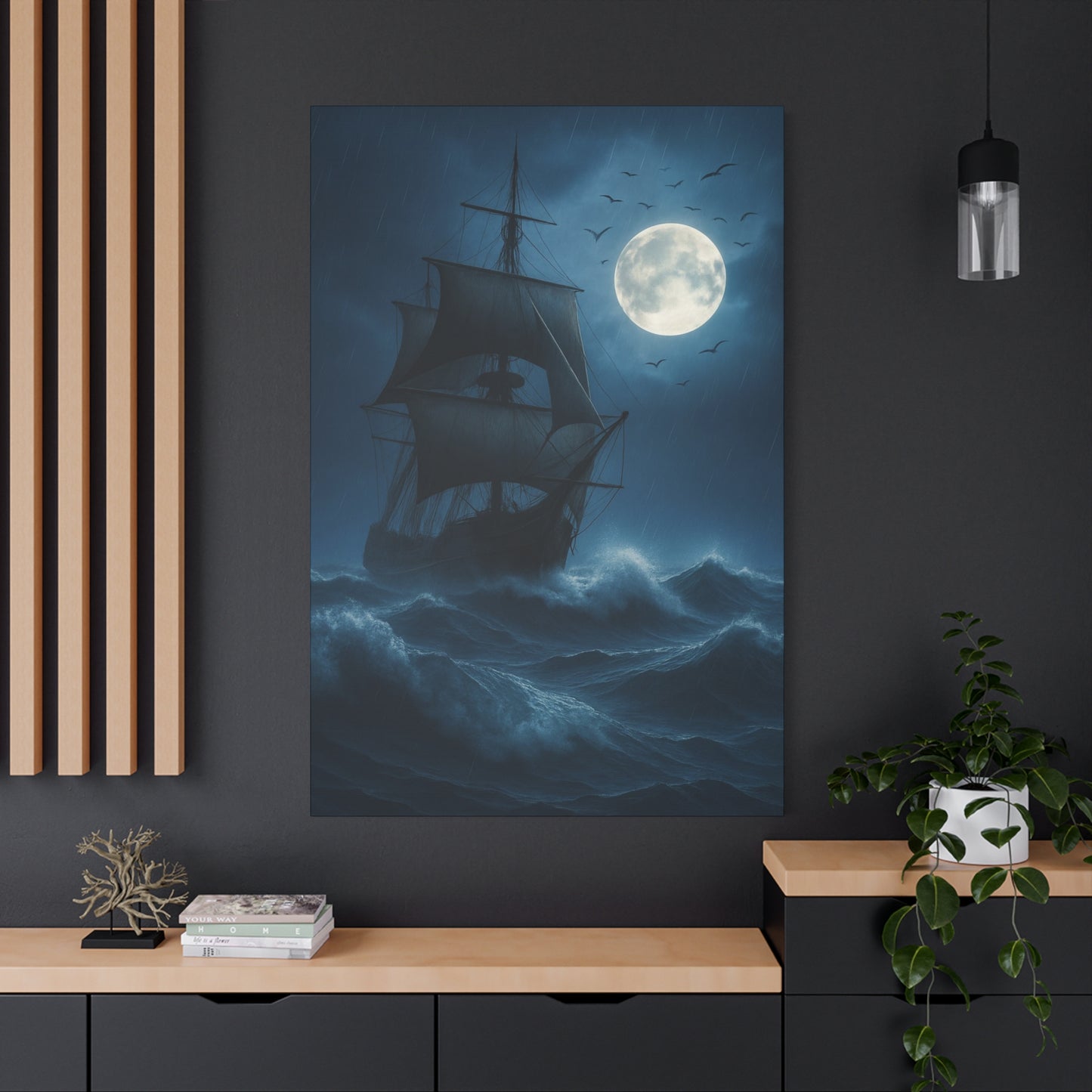 Nautical Themed Wall Art, Moonlit Ship Canvas Print, Ocean Decor, Maritime Home Decor, Night Scene Artwork, Gift for Sailors, Pirate Ship