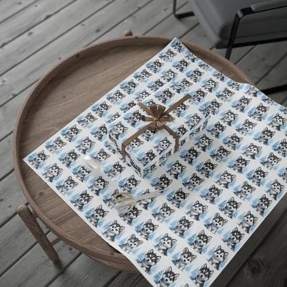 Husky Pattern Wrapping Paper, Dog Lover Gift Wrap, Unique Holiday Wrapping, Birthday Gift Wrap, Pet Themed Wrapping Paper, Winter themed Wrapping Paper