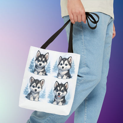 Adorable Husky Dog Tote Bag, Cute Animal Lover Gift, Eco-Friendly Shopping Bag, Stylish Pet Parent Accessory, Ideal for Birthdays, Dog Dad
