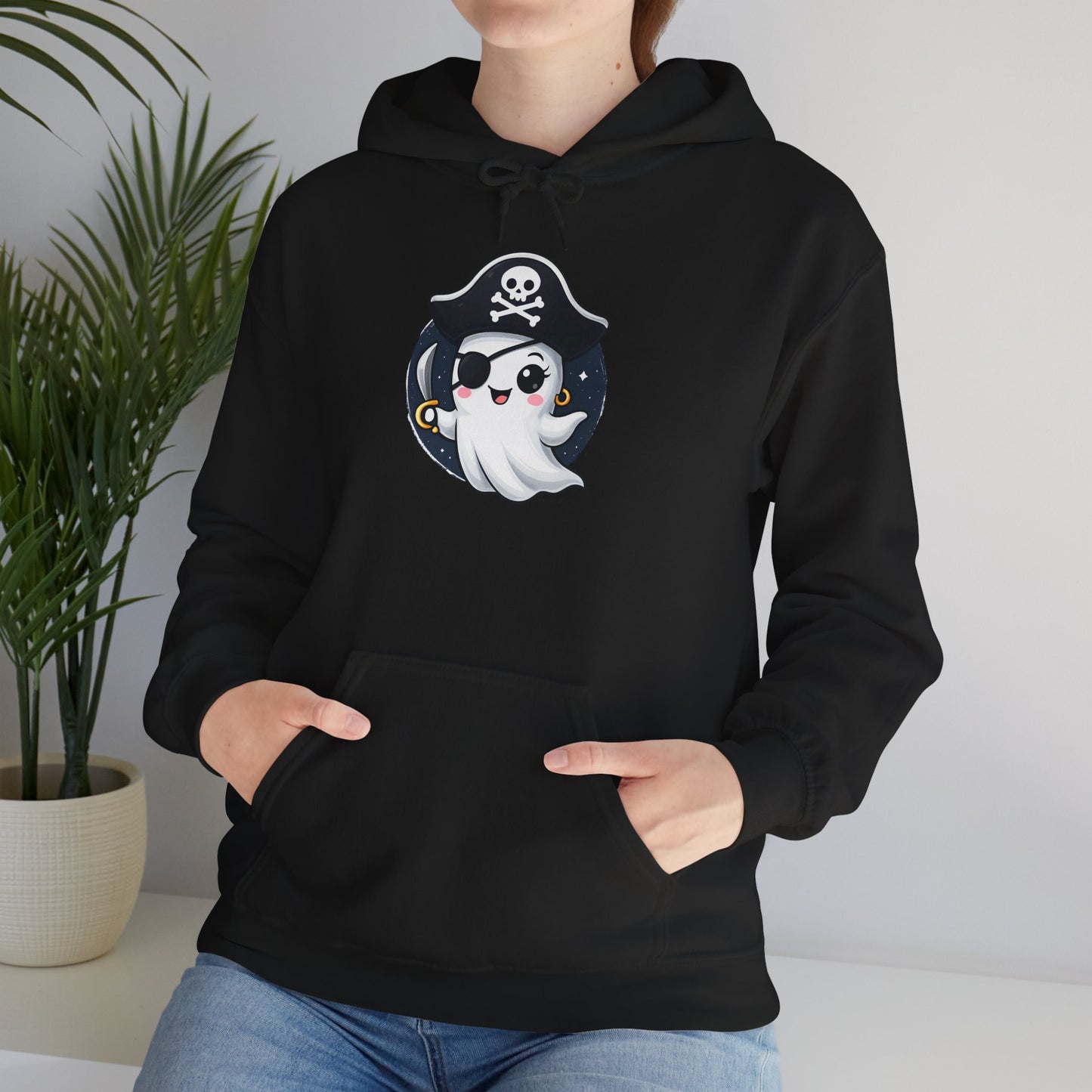 Pirate Ghost Hoodie, Cozy Hooded Sweatshirt for Halloween, Unisex Casual Wear, Cute Gift for Kids and Adults, Spooky Apparel