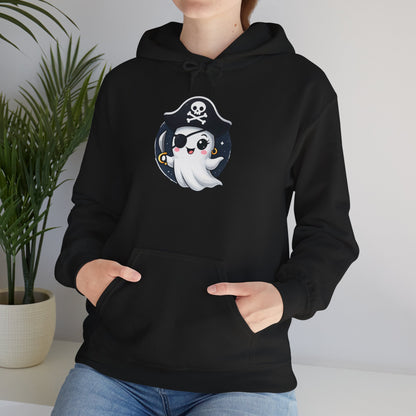 Pirate Ghost Hoodie, Cozy Hooded Sweatshirt for Halloween, Unisex Casual Wear, Cute Gift for Kids and Adults, Spooky Apparel