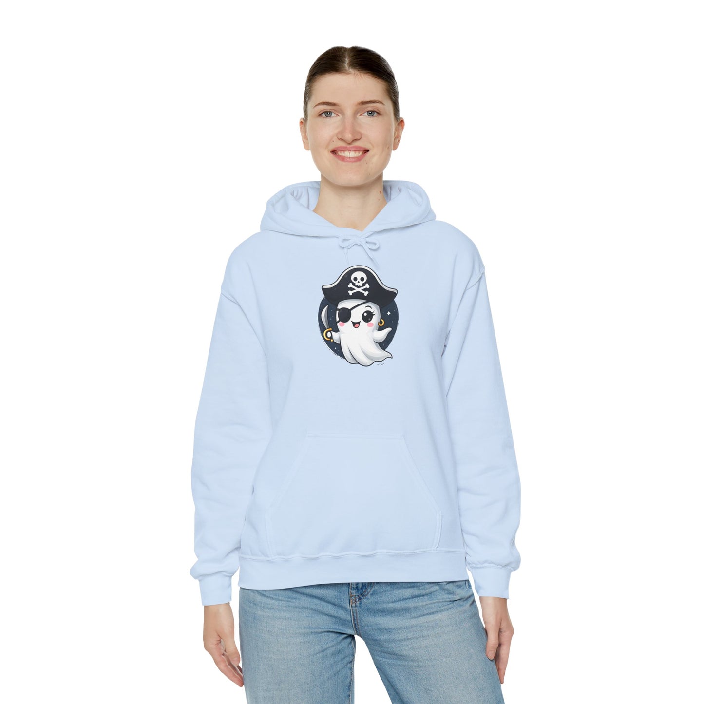 Pirate Ghost Hoodie, Cozy Hooded Sweatshirt for Halloween, Unisex Casual Wear, Cute Gift for Kids and Adults, Spooky Apparel