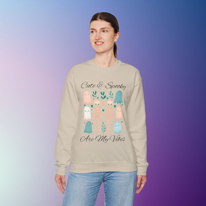 Cute & Spooky Vibes Crewneck Sweatshirt, Unisex Sweatshirt, Halloween Apparel, Cozy Casual Wear, Ghost Design, Comfortable Top