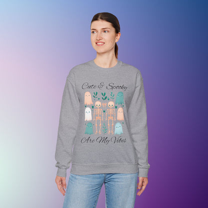 Cute & Spooky Vibes Crewneck Sweatshirt, Unisex Sweatshirt, Halloween Apparel, Cozy Casual Wear, Ghost Design, Comfortable Top