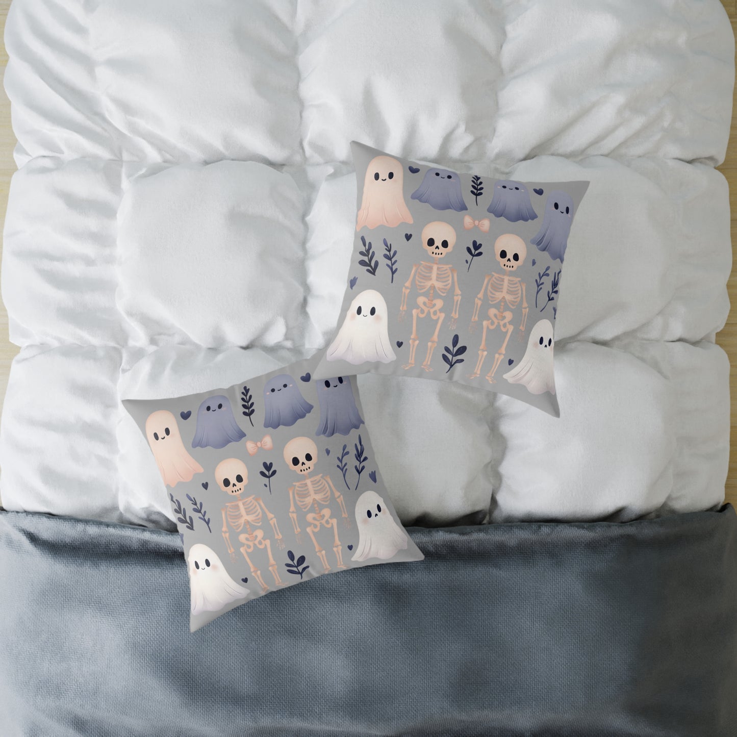 Spooky Halloween Pillow - Ghosts & Skeletons Design, Throw Pillow, Decorative Cushion, Halloween Decor, Home Cozy