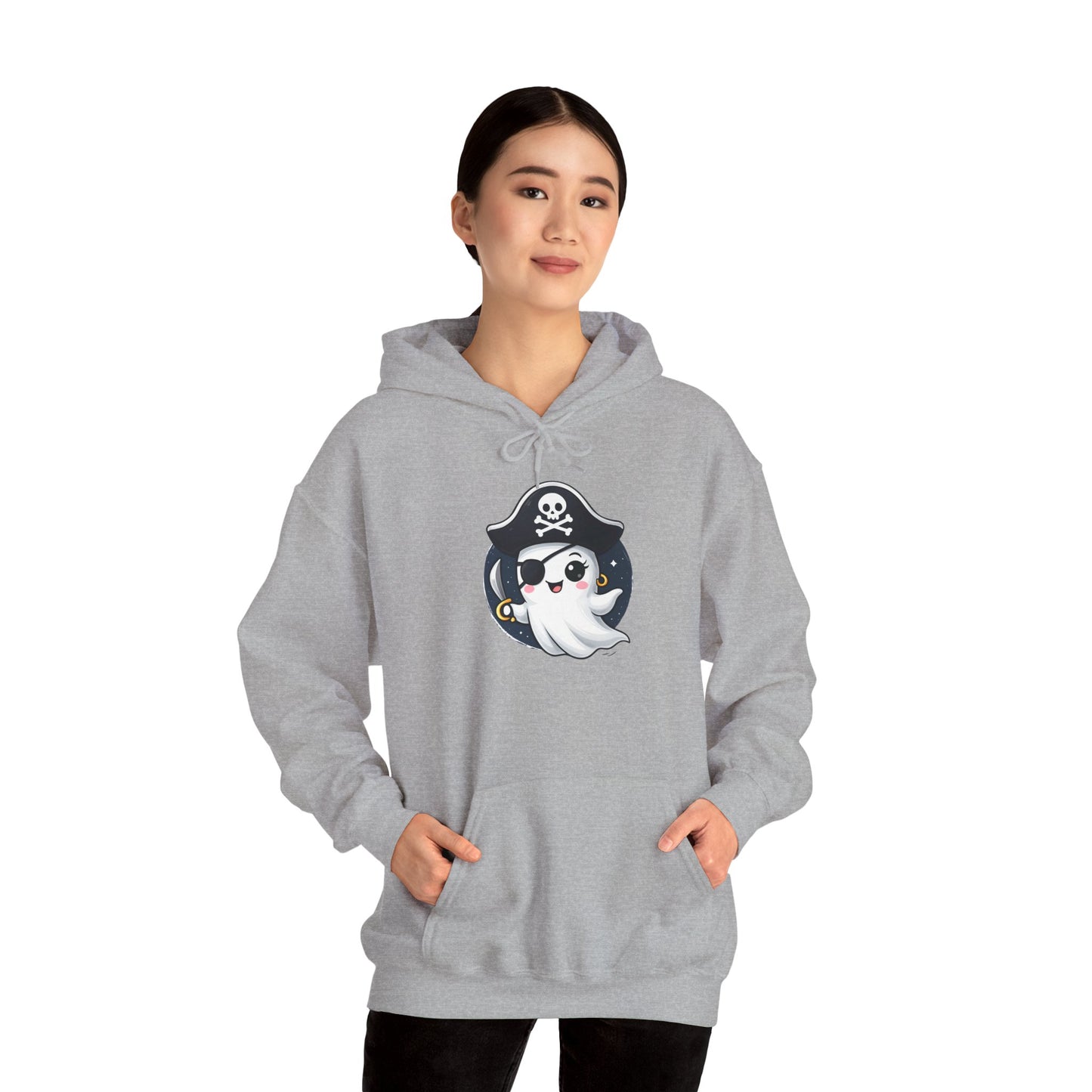 Pirate Ghost Hoodie, Cozy Hooded Sweatshirt for Halloween, Unisex Casual Wear, Cute Gift for Kids and Adults, Spooky Apparel