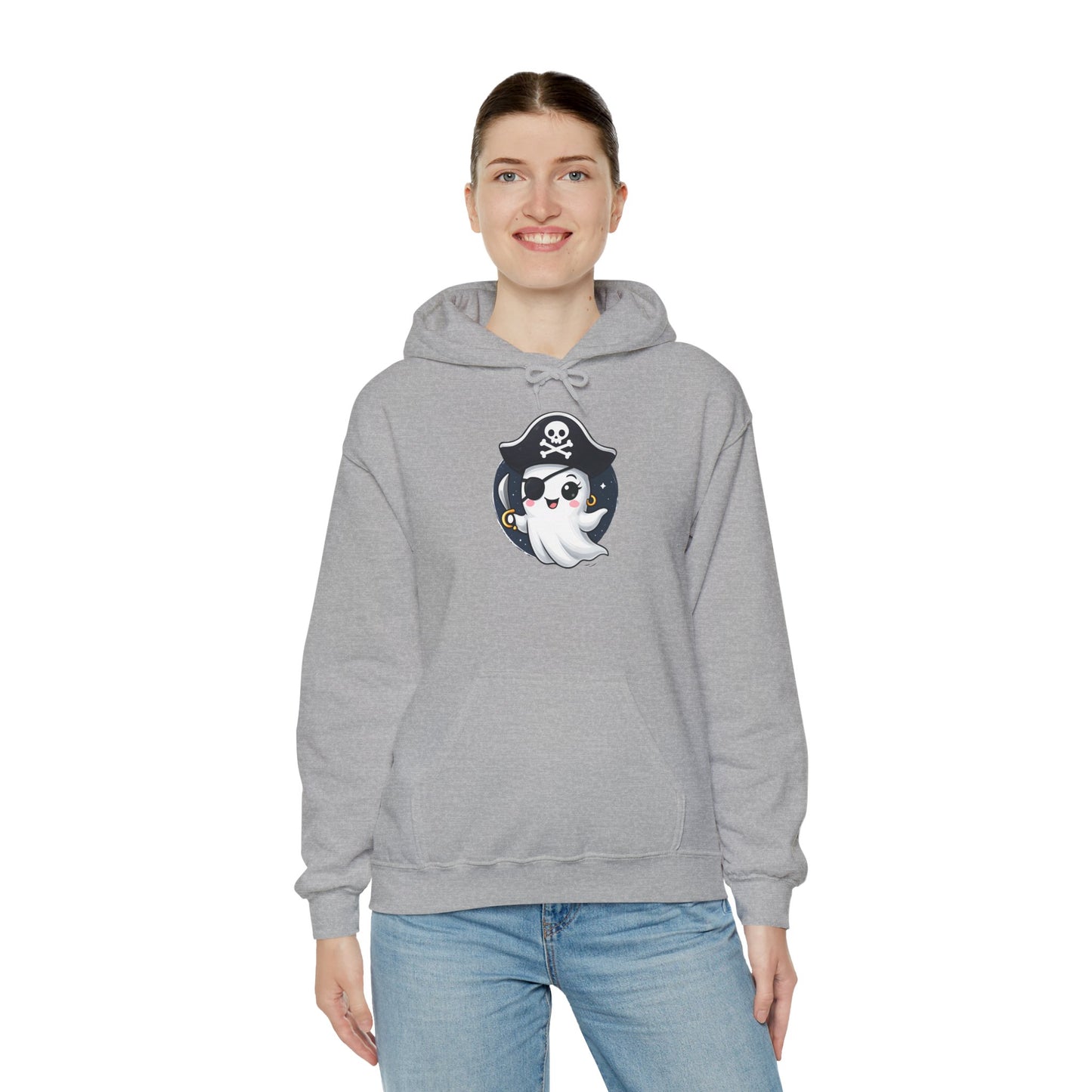 Pirate Ghost Hoodie, Cozy Hooded Sweatshirt for Halloween, Unisex Casual Wear, Cute Gift for Kids and Adults, Spooky Apparel