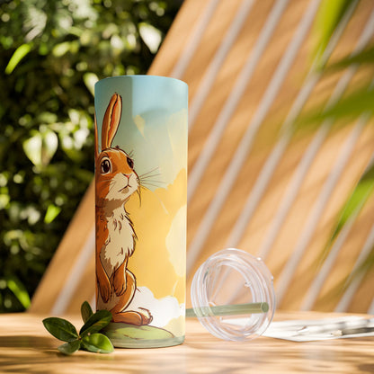 Whimsical Bunny Skinny Tumbler | 20oz Water Bottle, Cute Rabbit Design, Perfect for Spring, Easter, Animal Lovers, Eco-Friendly