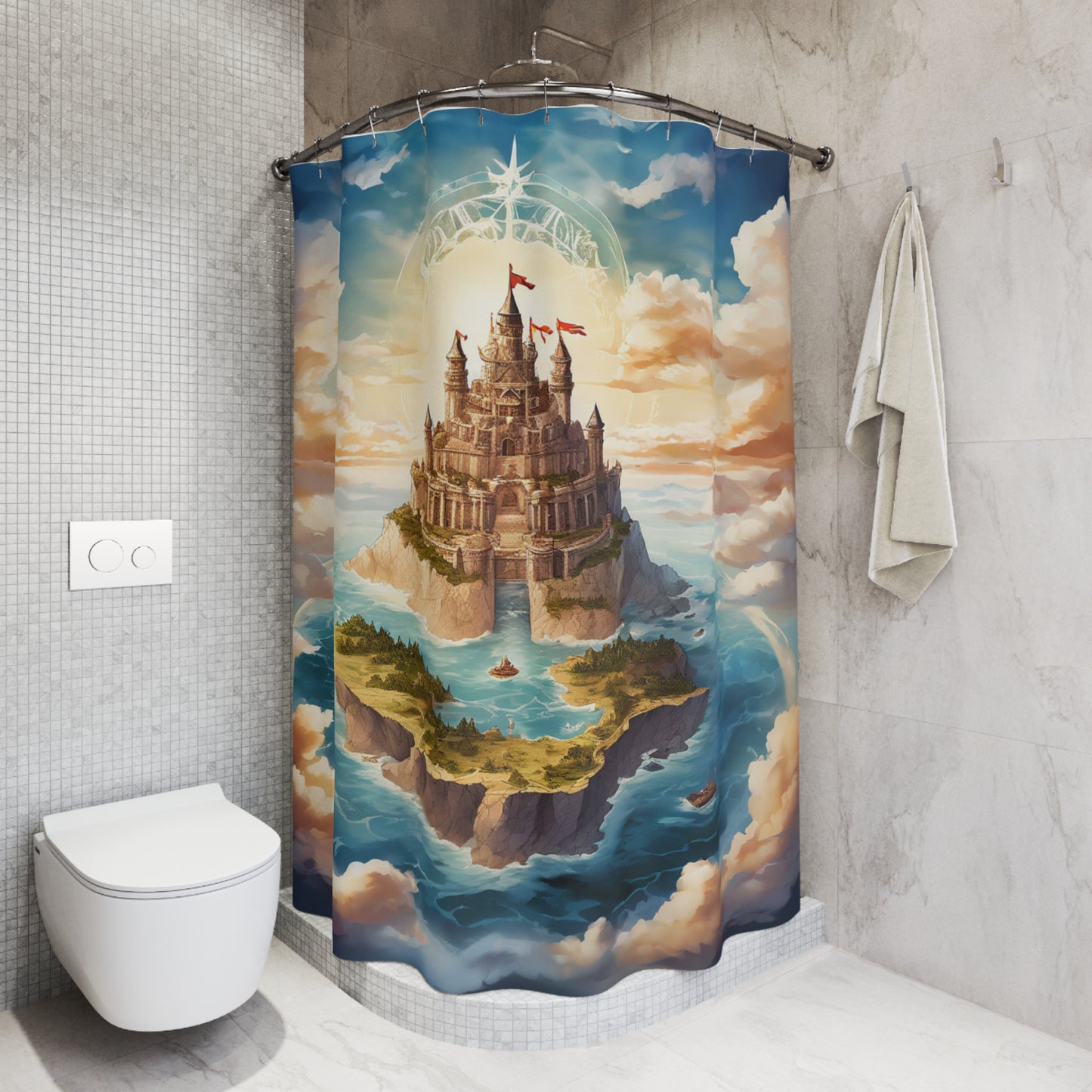 Fantasy Castle Shower Curtain, Magical Themed Bathroom Decor, Whimsical Gift for Fantasy Lovers, Kids Bathroom Accessory, Home Decor