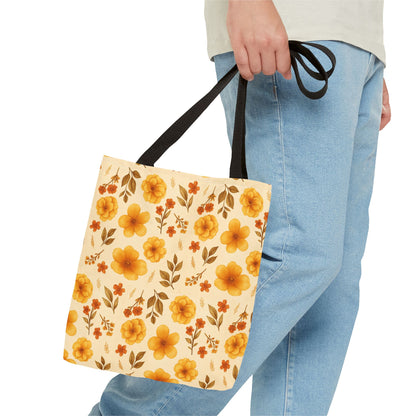 Floral Tote Bag, Stylish Reusable Shopping Bag, Eco-Friendly Gift for Her, Summer Essentials, Beach Bag, Floral Design, Yellow Flowers