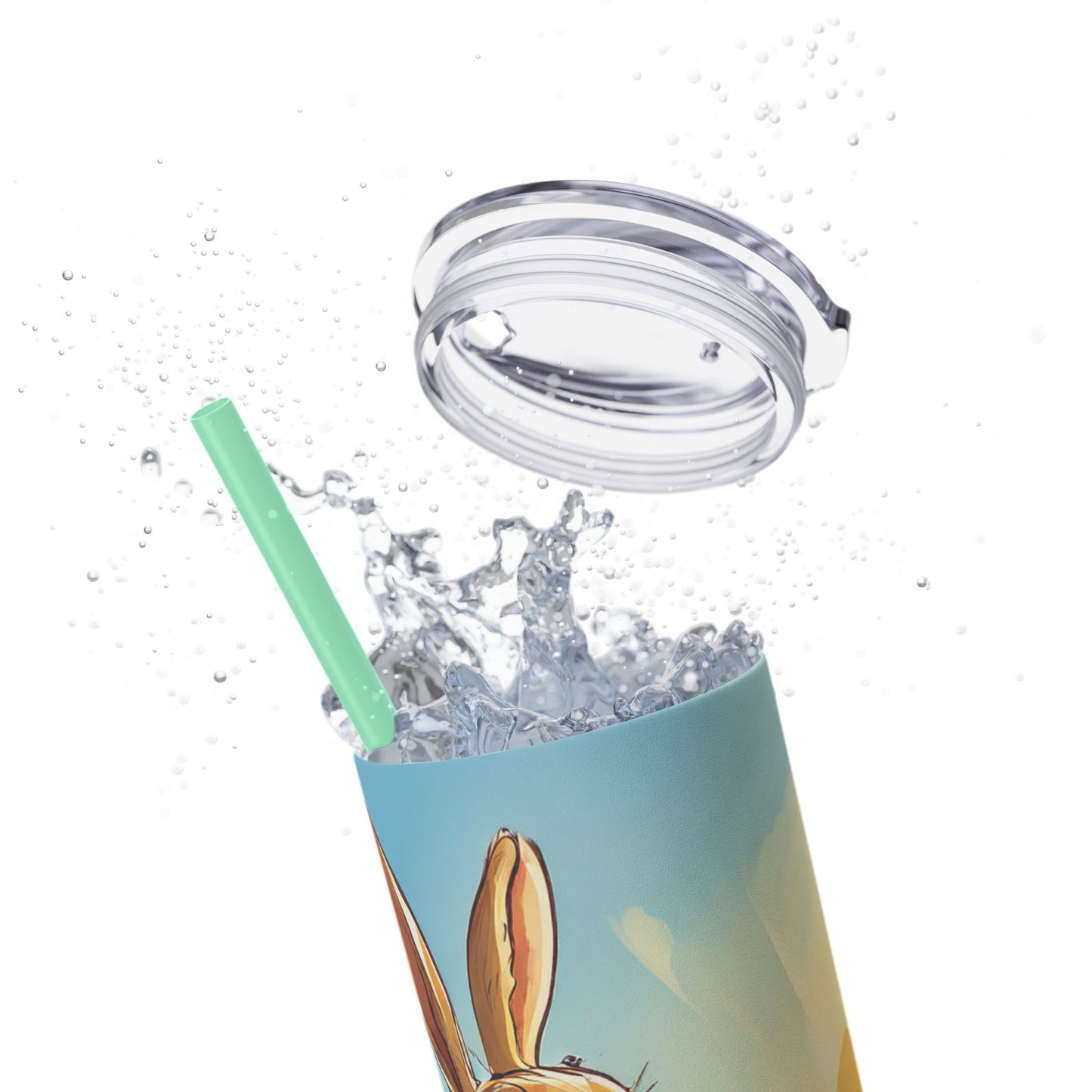 Whimsical Bunny Skinny Tumbler | 20oz Water Bottle, Cute Rabbit Design, Perfect for Spring, Easter, Animal Lovers, Eco-Friendly
