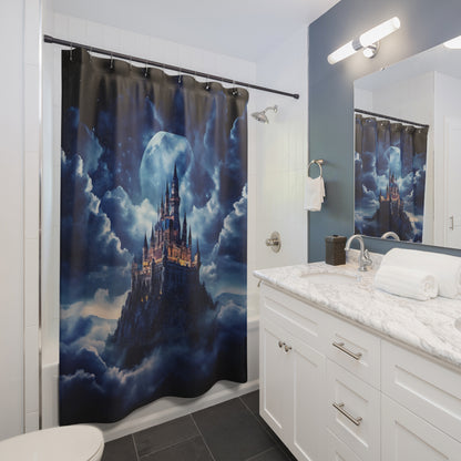 Moonlit Castle Shower Curtain - Fantasy Reader Decor, Bathroom Style, Gothic Home, Magical Vibes, Gift for Dreamers, Starry Night Castle